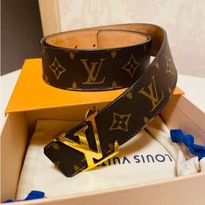 Louis Vuitton initials Monogram brown and tan Leather belt 95/38 40mm 1.6”